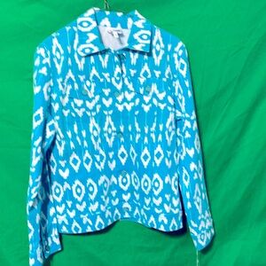 Blue/Teal and white southwestern design denim jacket. NWT